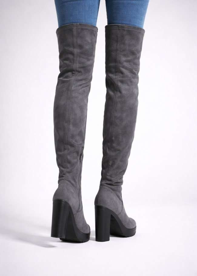 6304 حذاء نسائي شاموا ساق عااالي  - gray