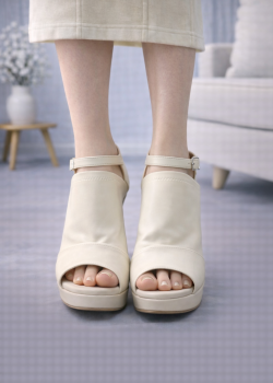 Modern Cutout Platform Heels with Ankle Strap 6305 - beige