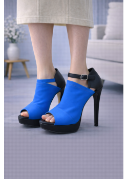 حذاء كعب عالي بتصميم عصري وحزام كاحل 6305 - ازرق