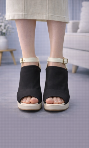 حذاء كعب عالي بتصميم عصري وحزام كاحل 6305 - اسود