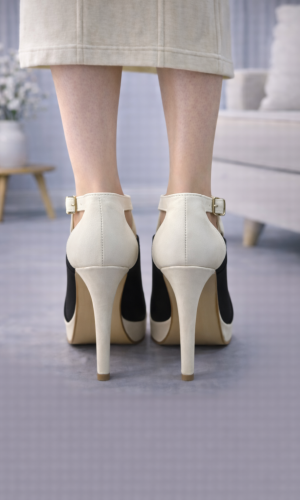 حذاء كعب عالي بتصميم عصري وحزام كاحل 6305 - اسود