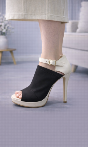 حذاء كعب عالي بتصميم عصري وحزام كاحل 6305 - اسود