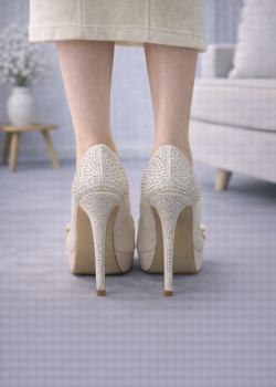 Embellished Bow Platform Peep-Toe Pumps 6306 - white