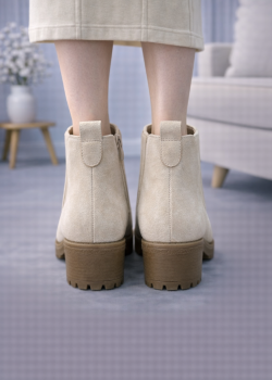 Beige Suede Ankle Boots with Lug Sole 6307 - beige