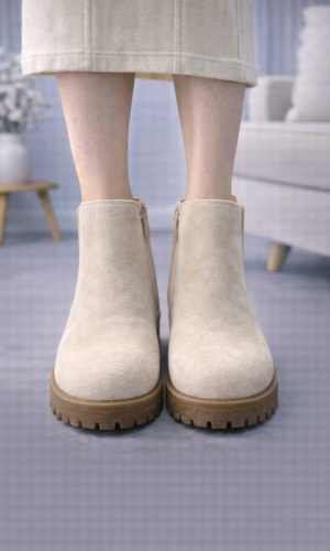 بوط كاحل شامواه بيج بنعل سميك 6307 - بيج