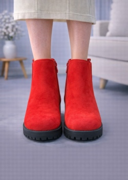 Beige Suede Ankle Boots with Lug Sole 6307 - red