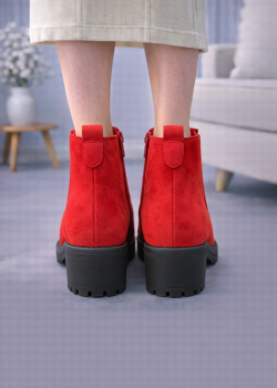 Beige Suede Ankle Boots with Lug Sole 6307 - red