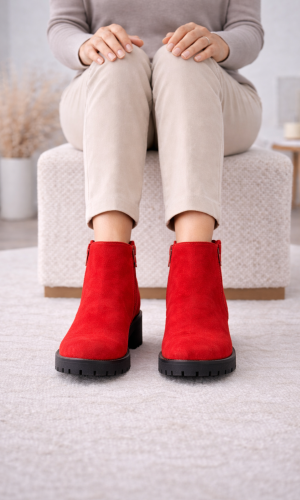 بوط كاحل شامواه بيج بنعل سميك 6307 - احمر