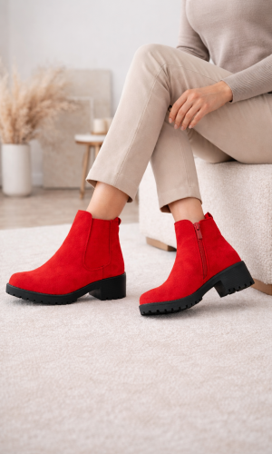 بوط كاحل شامواه بيج بنعل سميك 6307 - احمر