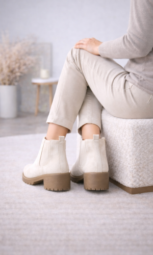 بوط كاحل شامواه بيج بنعل سميك 6307 - بيج