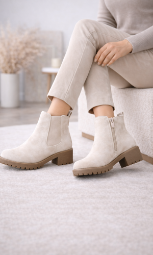 بوط كاحل شامواه بيج بنعل سميك 6307 - بيج