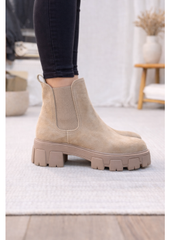بوط كاحل شامواه بيج بنعل ضخم وتصميم تشيلسي 6308 - بيج