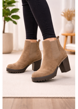 بوط كاحل شامواه خمري بتصميم تشيلسي وكعب عريض 6309 - شوكو