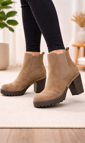 Burgundy Suede Chelsea Boots with Lug Sole 6309 - ivory