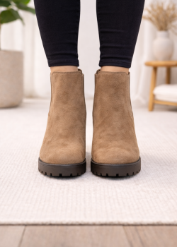 بوط كاحل شامواه خمري بتصميم تشيلسي وكعب عريض 6309 - شوكو