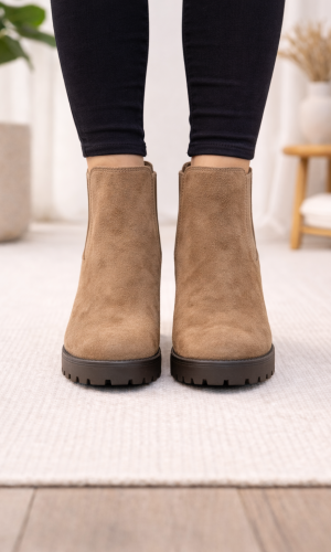 بوط كاحل شامواه خمري بتصميم تشيلسي وكعب عريض 6309 - شوكو