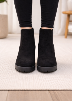 بوط كاحل شامواه خمري بتصميم تشيلسي وكعب عريض 6309 - اسود