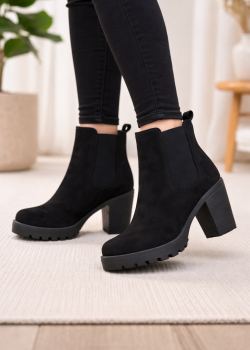 بوط كاحل شامواه خمري بتصميم تشيلسي وكعب عريض 6309 - اسود