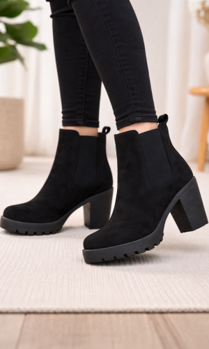 Burgundy Suede Chelsea Boots with Lug Sole 6309 - black