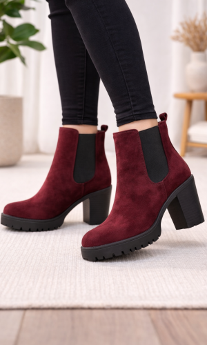Burgundy Suede Chelsea Boots with Lug Sole 6309 - burgundy