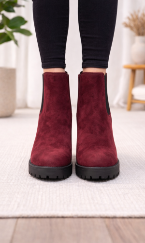 Burgundy Suede Chelsea Boots with Lug Sole 6309 - burgundy