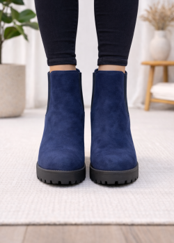 بوط كاحل شامواه خمري بتصميم تشيلسي وكعب عريض 6309 - كحلي