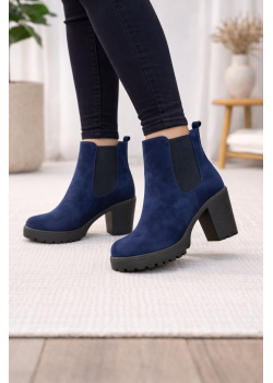 بوط كاحل شامواه خمري بتصميم تشيلسي وكعب عريض 6309 - كحلي