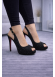 Black Crystal Embellished Peep-Toe Heels with Ankle Strap 6311 - black
