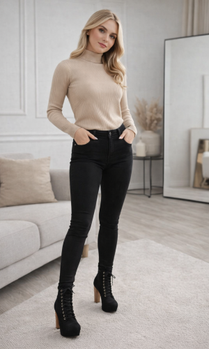 بوط كاحل شامواه بيج برباط وكعب خشبي 6312 - اسود