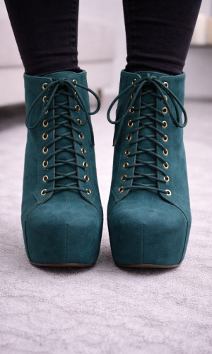 بوط كاحل شامواه بيج برباط وكعب خشبي 6312 - زيتي