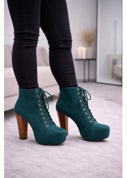 بوط كاحل شامواه بيج برباط وكعب خشبي 6312 - زيتي