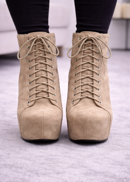 beige dress boots Beige Suede Lace-Up Platform Ankle Boots 6312 - beige - Footwear - Moda Mix