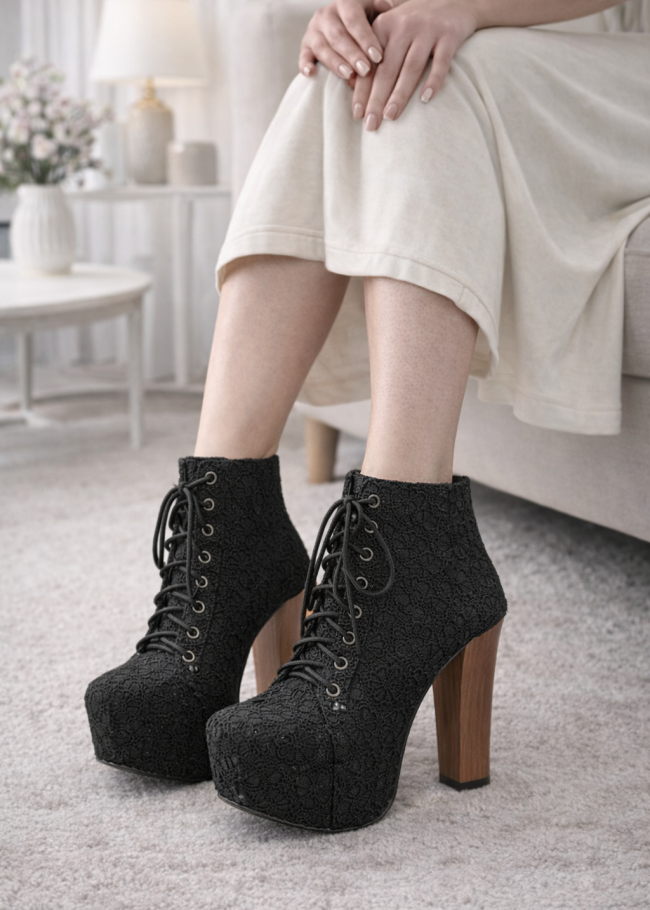 6313 حذاء نسائي ضانتيل عالي - اسود