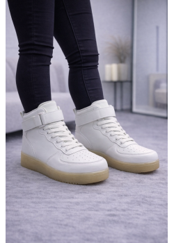 بوط رياضي جلد أبيض بتصميم عصري وحزام 6314 - ابيض