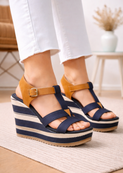 صندل روكي كعب عالي بتصميم بحري وأحزمة 6315 - كحلي