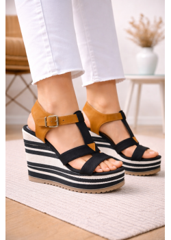 صندل روكي كعب عالي بتصميم بحري وأحزمة 6315 - اسود