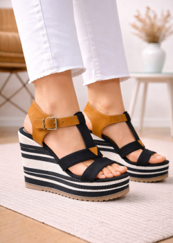 صندل روكي كعب عالي بتصميم بحري وأحزمة 6315 - اسود