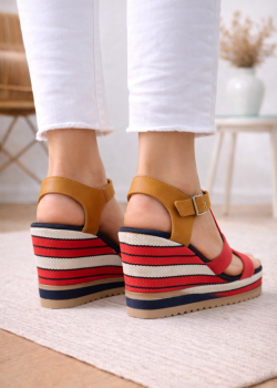 صندل روكي كعب عالي بتصميم بحري وأحزمة 6315 - احمر