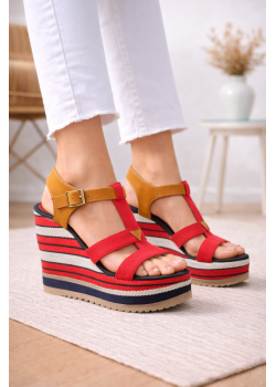 صندل روكي كعب عالي بتصميم بحري وأحزمة 6315 - احمر