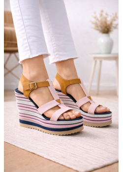 صندل روكي كعب عالي بتصميم بحري وأحزمة 6315 - زهر