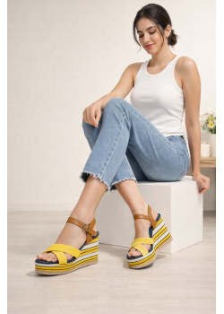 صندل روكي كعب عالي بتصميم بحري وأحزمة 6315 - اصفر