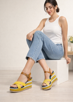 صندل روكي كعب عالي بتصميم بحري وأحزمة 6315 - اصفر