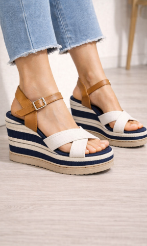 صندل روكي كعب عالي بتصميم بحري وأحزمة 6315 - بيج