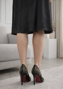 حذاء كعب عالي أسود مرصع بالذهبي 6317 - اسود