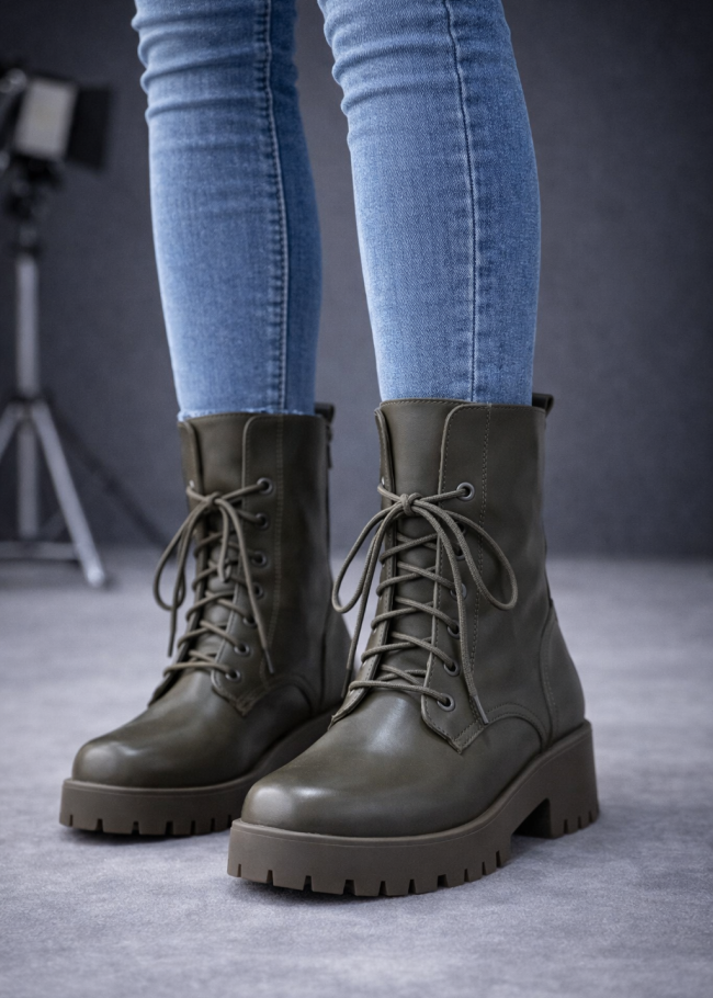 6319 بوط نسائي جلد - زيتي