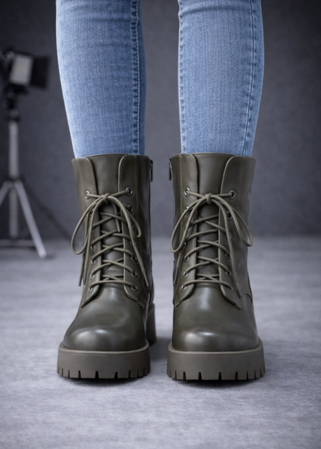 6319 بوط نسائي جلد - زيتي