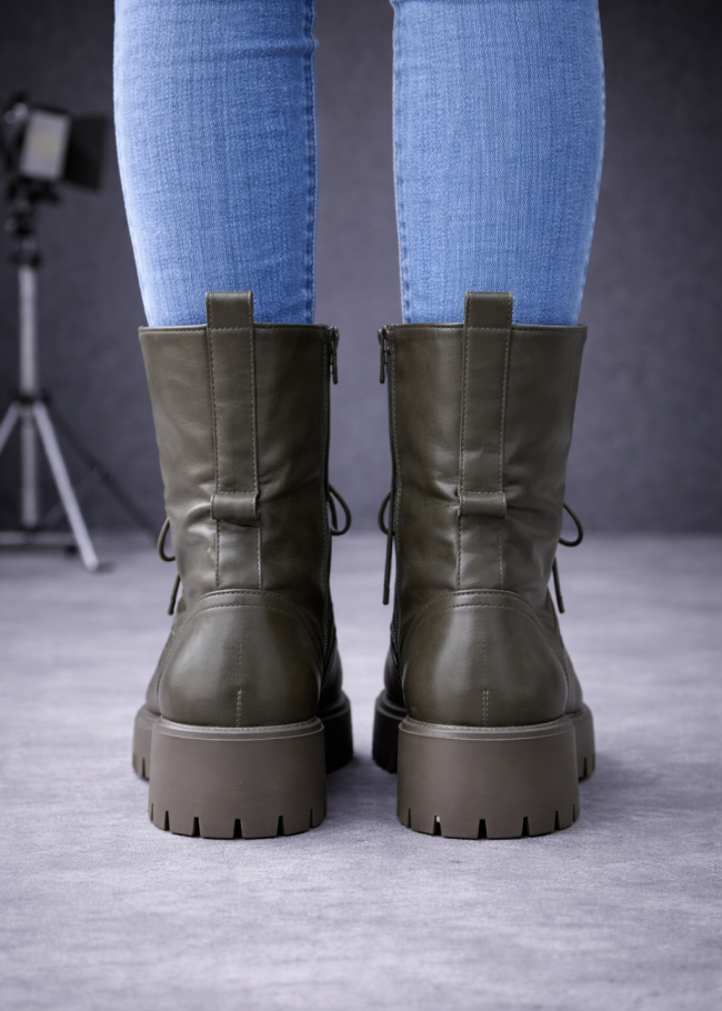 6319 بوط نسائي جلد - زيتي