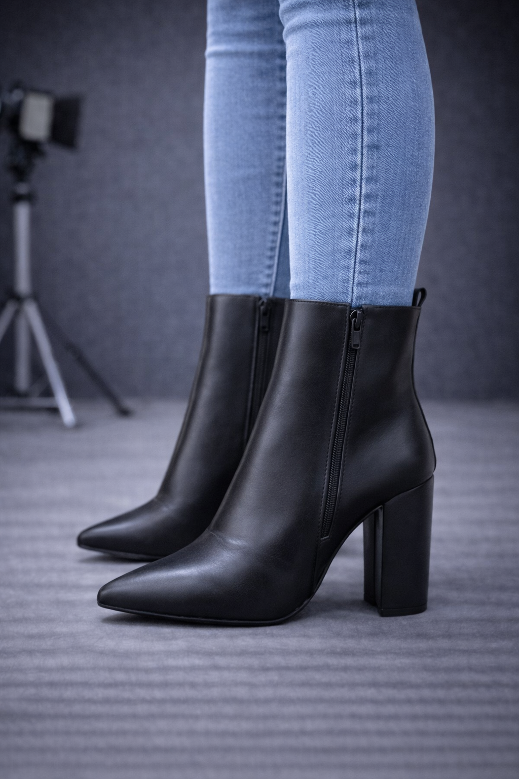 靴 archive leather pointed toe heel boots Pointed Toe Leather Block Heel Ankle Boots 6320 - black - Footwear