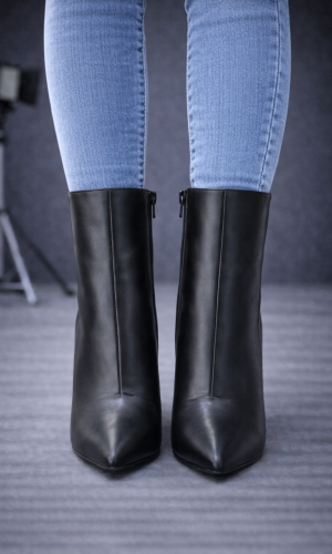Pointed Toe Leather Block Heel Ankle Boots 6320  - black