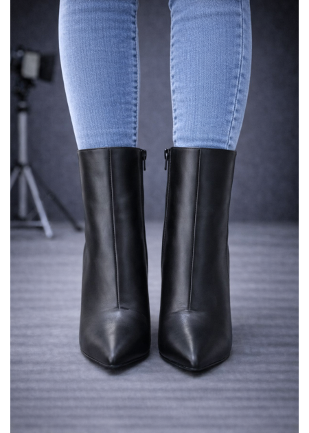 靴 archive leather pointed toe heel boots Pointed Toe Leather Block Heel Ankle Boots 6320 - black - Footwear